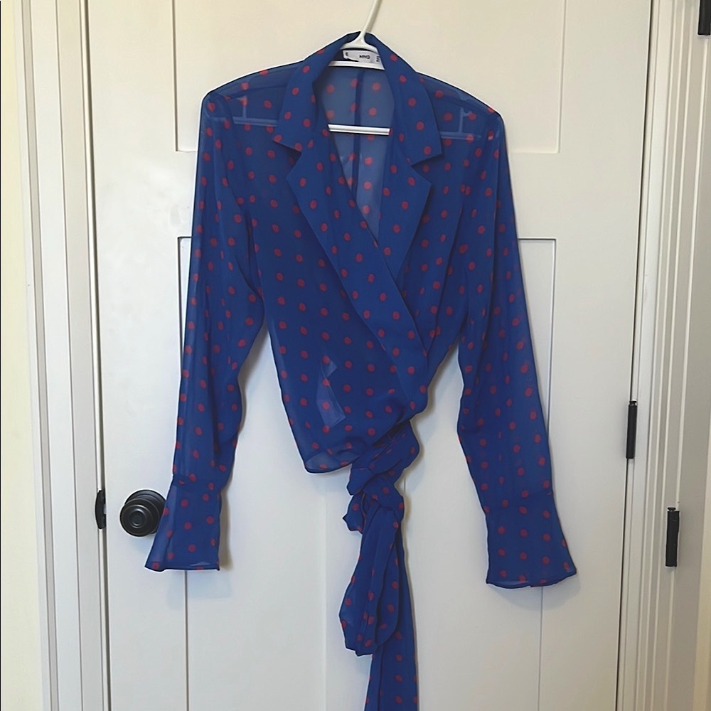 Purple Wrap Top with Pink Polka Dots